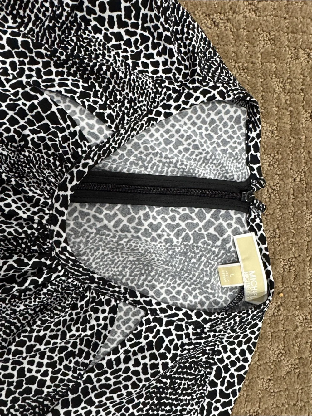 Michael Kors Black and White Printed Long Sleeve dress